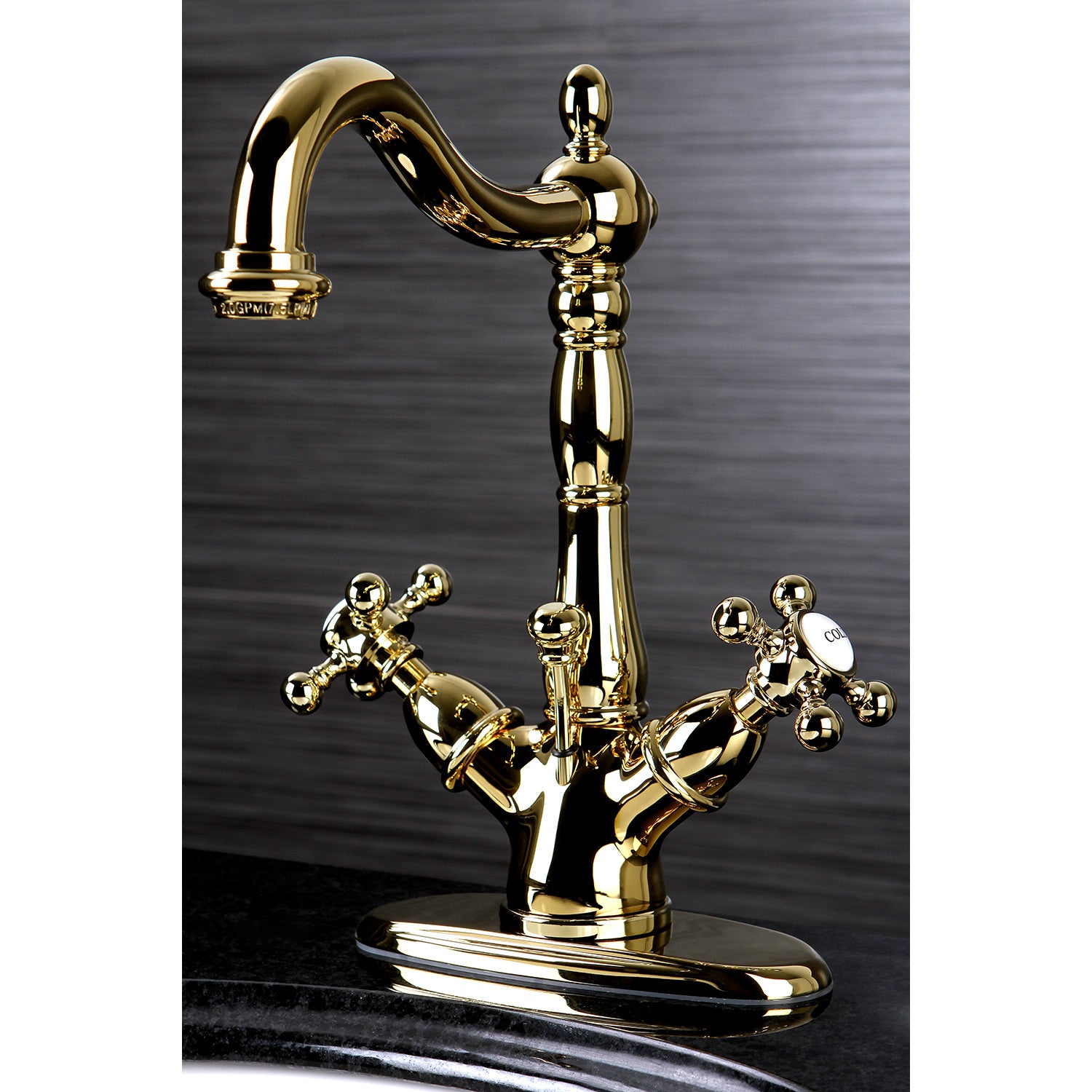 Kingston Heirloom KS1432BX - Vintage Double-Handle 1-or-3 Hole Deck Mount 4-Inch Centerset Bathroom Faucet with Brass Pop-Up, Polished Brass — thumbnail 2